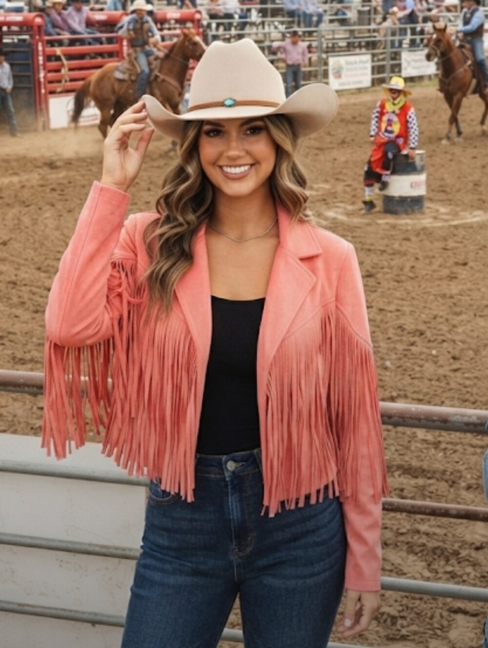 Fringe Faux Suede Jacket - Pink